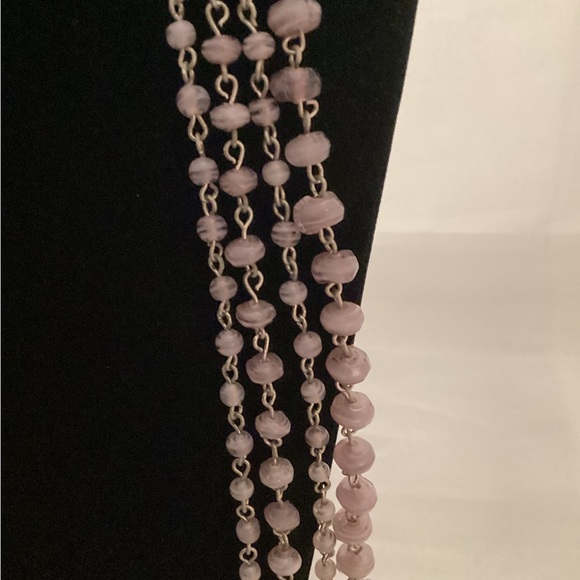 Long multiple rows metallic and beads necklace - Picture 2 of 5